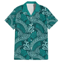 Teal Monstera Family Matching Puletasi and Hawaiian Shirt Polynesian Tribal Pattern - Polynesian Pride