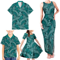 Teal Monstera Family Matching Tank Maxi Dress and Hawaiian Shirt Polynesian Tribal Pattern - Polynesian Pride