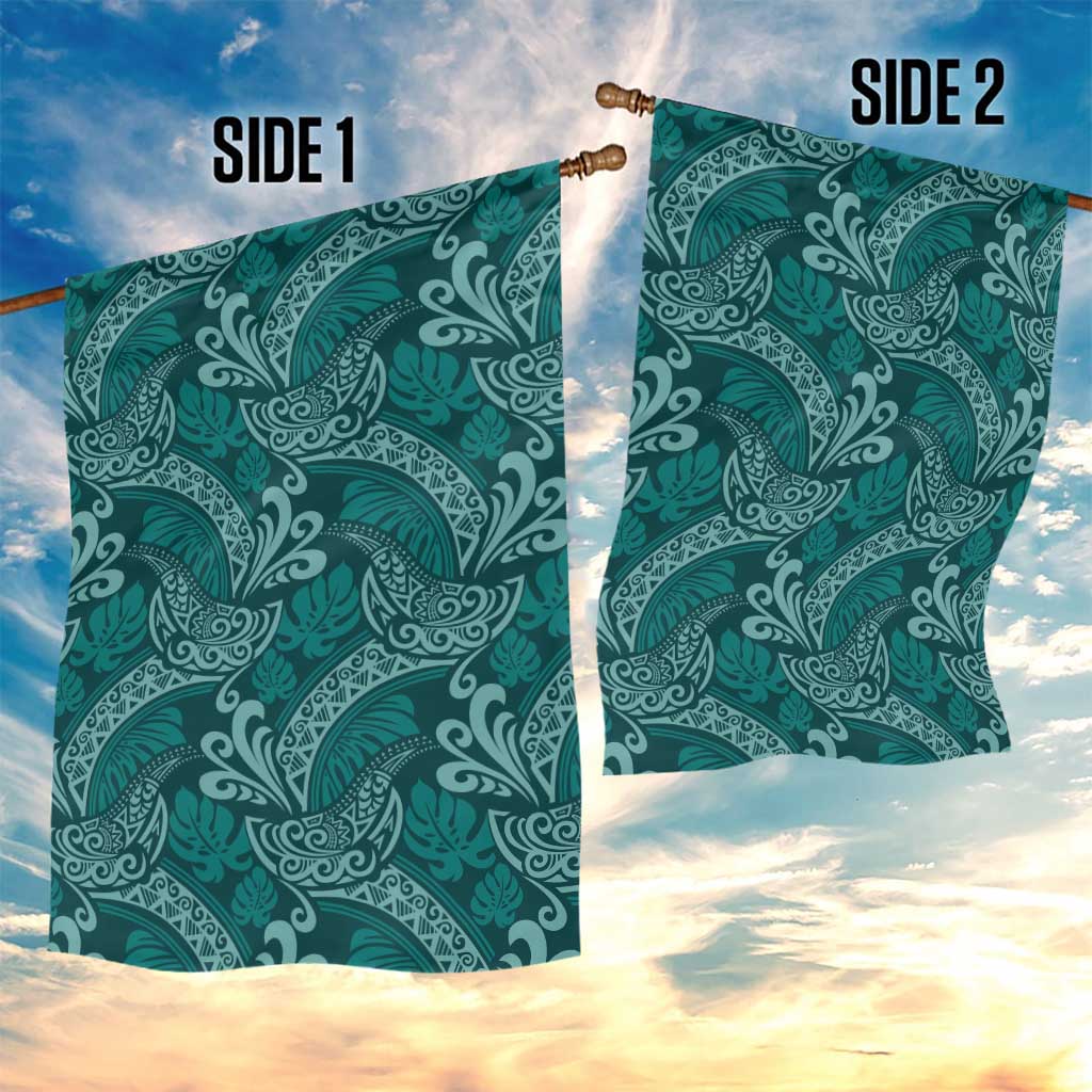 Teal Monstera Garden Flag Polynesian Tribal Pattern - Polynesian Pride
