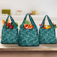 Teal Monstera Grocery Bag Polynesian Tribal Pattern - Polynesian Pride