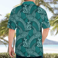 Teal Monstera Hawaiian Shirt Polynesian Tribal Pattern - Polynesian Pride