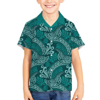 Teal Monstera Hawaiian Shirt Polynesian Tribal Pattern - Polynesian Pride