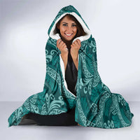 Teal Monstera Hooded Blanket Polynesian Tribal Pattern - Polynesian Pride