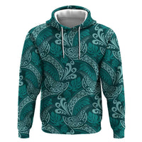 Teal Monstera Hoodie Polynesian Tribal Pattern - Polynesian Pride