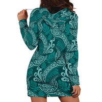 Teal Monstera Hoodie Dress Polynesian Tribal Pattern - Polynesian Pride