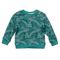 Teal Monstera Kid Ugly Christmas Sweater Polynesian Tribal Pattern - Polynesian Pride