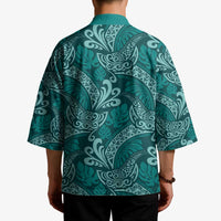Teal Monstera Kimono Polynesian Tribal Pattern - Polynesian Pride