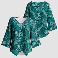 Teal Monstera Kimono Sleeve Blouse Polynesian Tribal Pattern - Polynesian Pride
