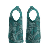Teal Monstera Christmas Knitted V-Neck Vest Polynesian Tribal Pattern - Polynesian Pride