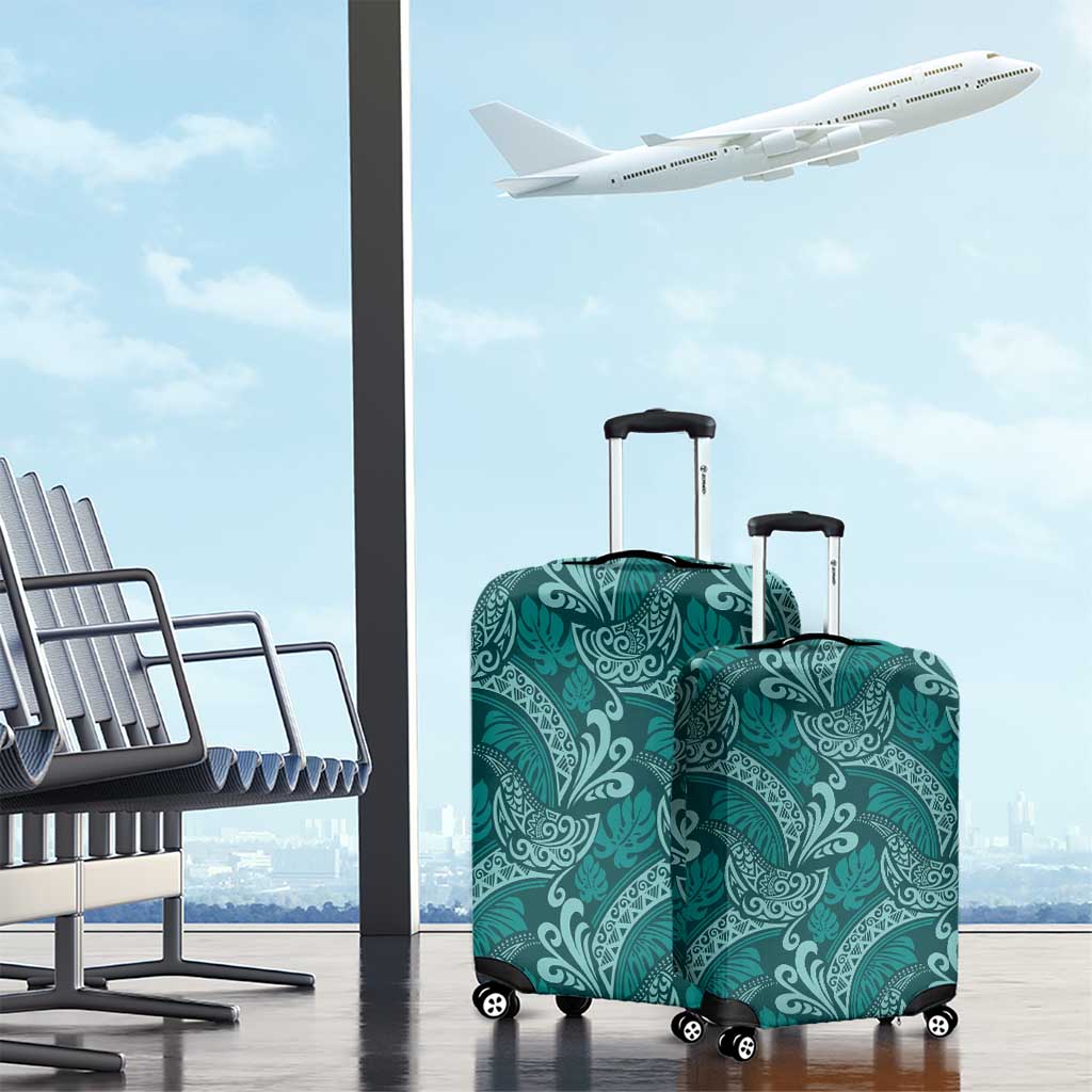 Teal Monstera Luggage Cover Polynesian Tribal Pattern - Polynesian Pride