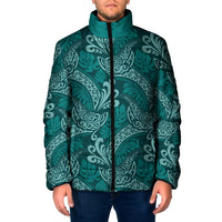 Teal Monstera Padded Jacket Polynesian Tribal Pattern - Polynesian Pride