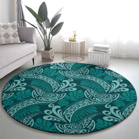 Teal Monstera Round Carpet Polynesian Tribal Pattern - Polynesian Pride