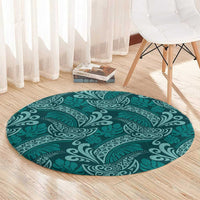 Teal Monstera Round Carpet Polynesian Tribal Pattern - Polynesian Pride