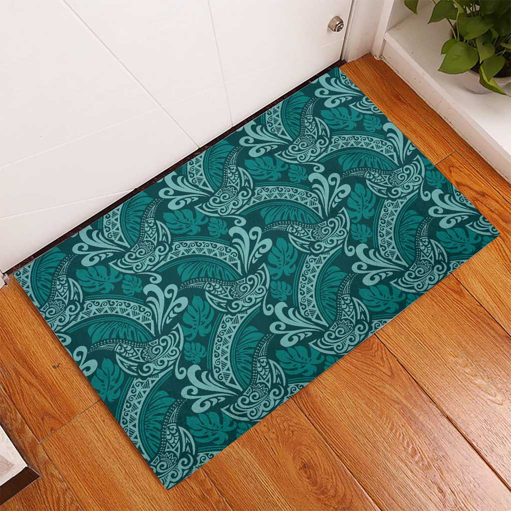 Teal Monstera Rubber Doormat Polynesian Tribal Pattern - Polynesian Pride