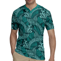 Teal Monstera Rugby Jersey Polynesian Tribal Pattern - Polynesian Pride