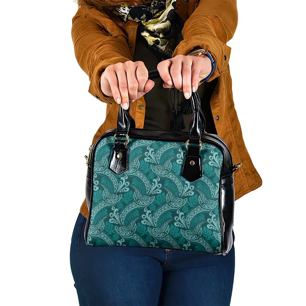 Teal Monstera Shoulder Handbag Polynesian Tribal Pattern - Polynesian Pride