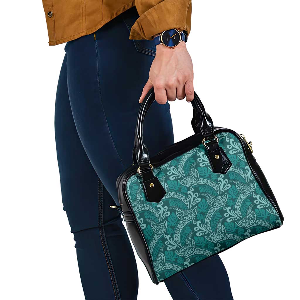 Teal Monstera Shoulder Handbag Polynesian Tribal Pattern - Polynesian Pride