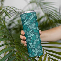 Teal Monstera Skinny Tumbler Polynesian Tribal Pattern - Polynesian Pride
