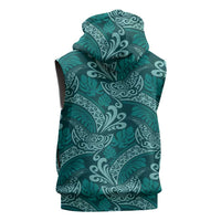Teal Monstera Sleeveless Zip Hoodie Polynesian Tribal Pattern - Polynesian Pride
