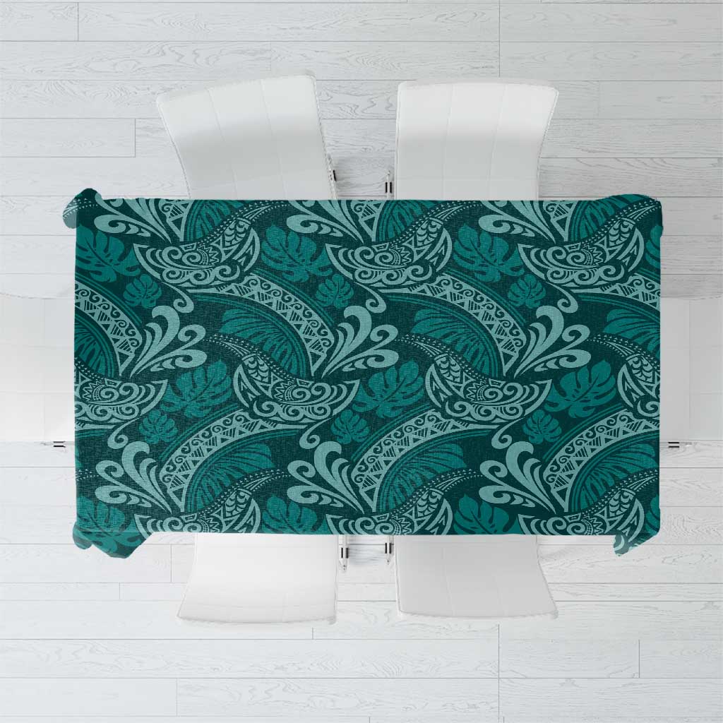 Teal Monstera Tablecloth Polynesian Tribal Pattern - Polynesian Pride