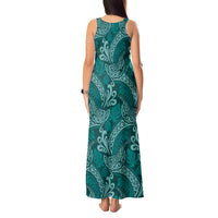 Teal Monstera Tank Maxi Dress Polynesian Tribal Pattern - Polynesian Pride