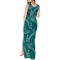 Teal Monstera Tank Maxi Dress Polynesian Tribal Pattern - Polynesian Pride