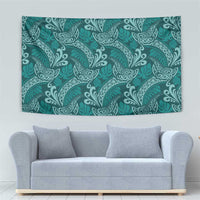 Teal Monstera Tapestry Polynesian Tribal Pattern - Polynesian Pride
