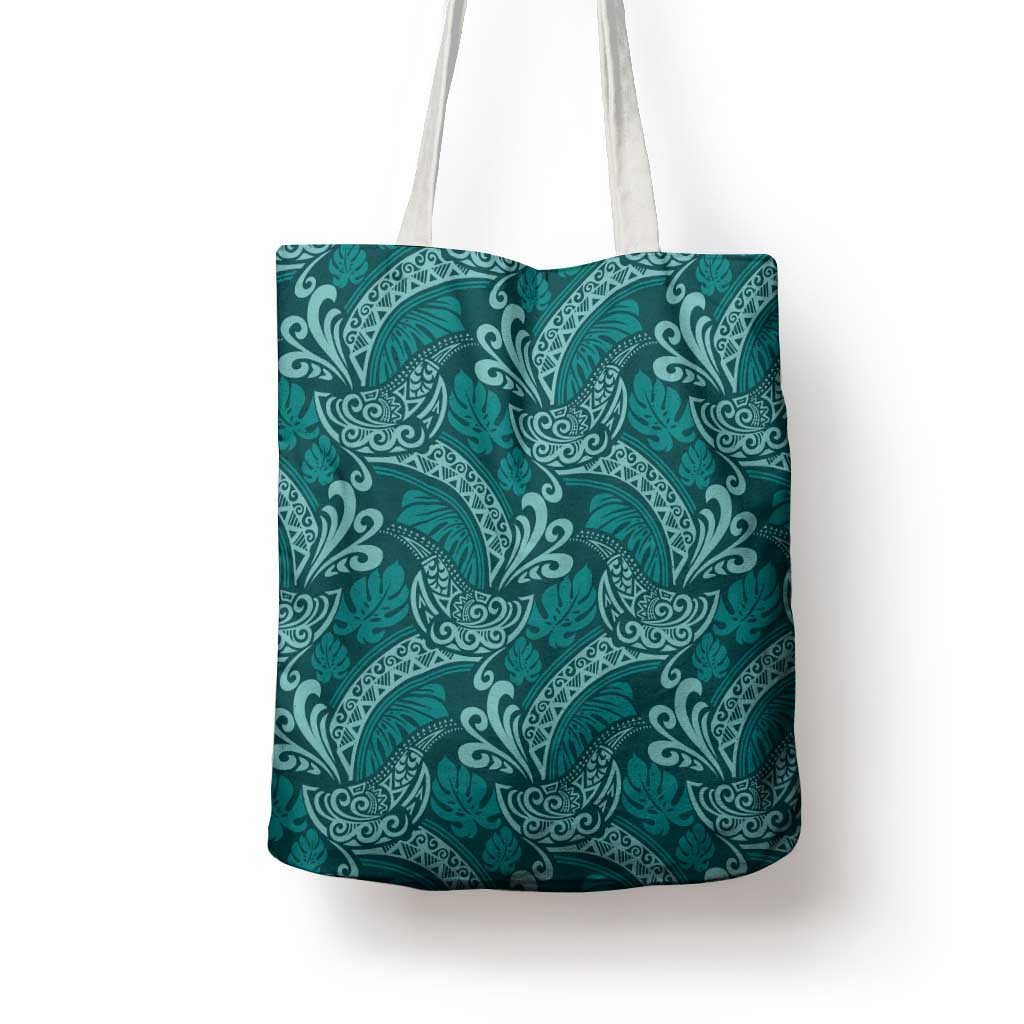 Teal Monstera Tote Bag Polynesian Tribal Pattern - Polynesian Pride