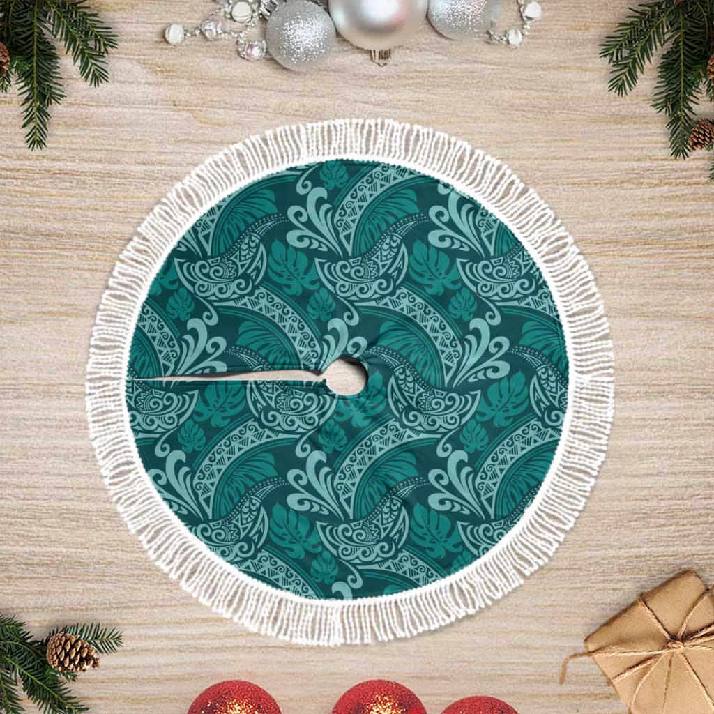 Teal Monstera Tree Skirt Polynesian Tribal Pattern - Polynesian Pride