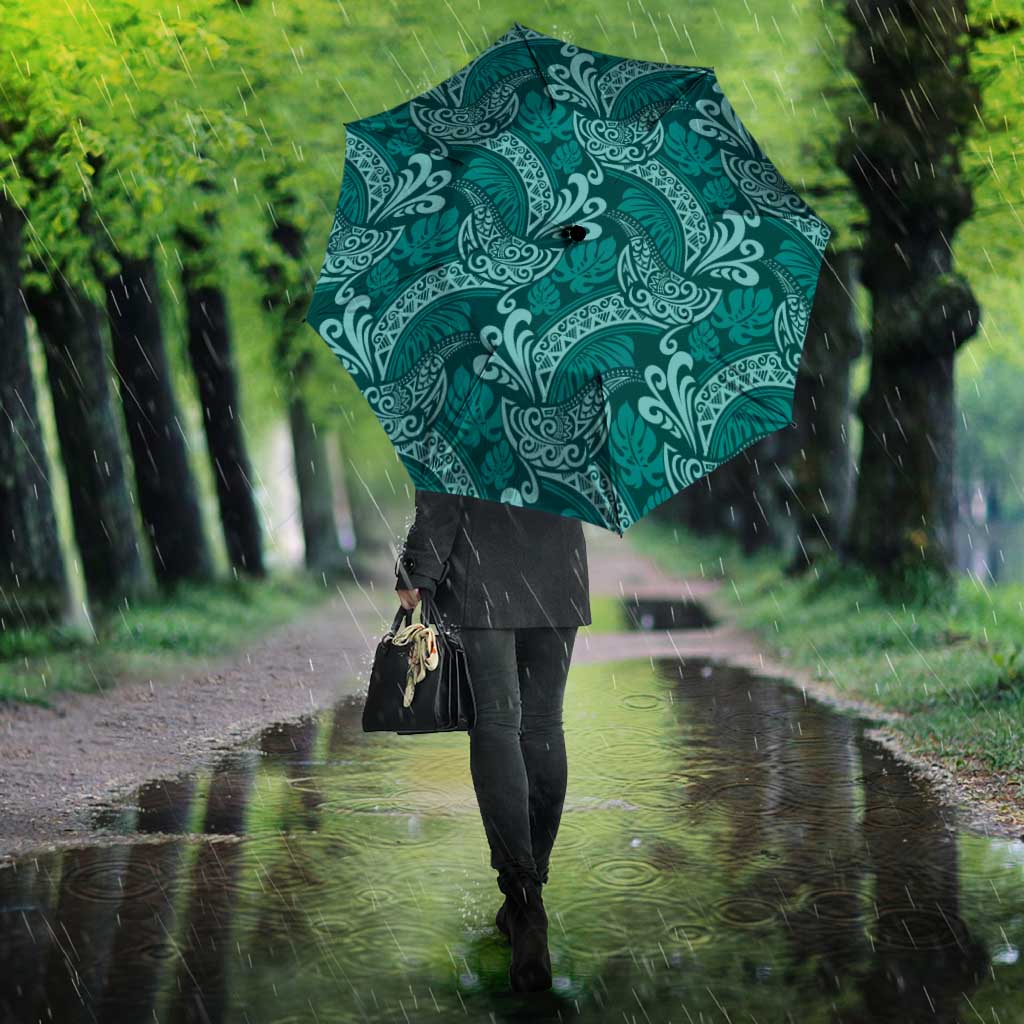 Teal Monstera Umbrella Polynesian Tribal Pattern - Polynesian Pride