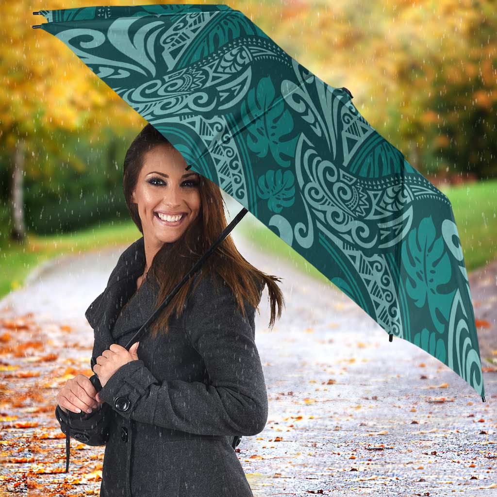 Teal Monstera Umbrella Polynesian Tribal Pattern - Polynesian Pride