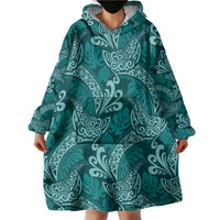 Teal Monstera Wearable Blanket Hoodie Polynesian Tribal Pattern - Polynesian Pride