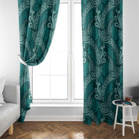 Teal Monstera Window Curtain Polynesian Tribal Pattern - Polynesian Pride