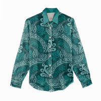 Teal Monstera Women Casual Shirt Polynesian Tribal Pattern - Polynesian Pride