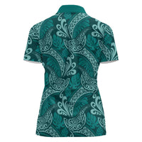 Teal Monstera Women Polo Shirt Polynesian Tribal Pattern - Polynesian Pride