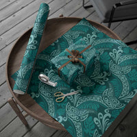 Teal Monstera Wrapping Paper Polynesian Tribal Pattern - Polynesian Pride