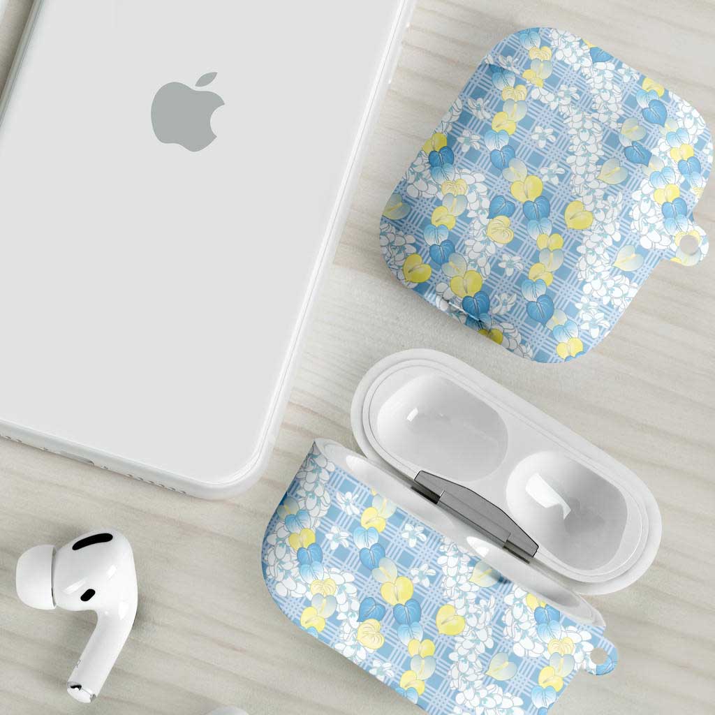 Anthurium Plumeria Lei Pastel AirPods Case Blue Hawaiian Splendid Palaka LT01 - Polynesian Pride