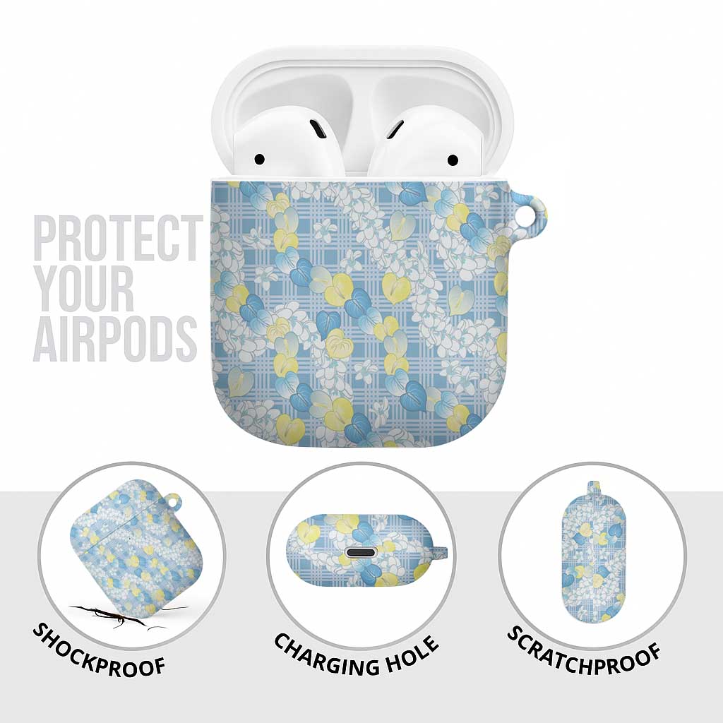 Anthurium Plumeria Lei Pastel AirPods Case Blue Hawaiian Splendid Palaka LT01 - Polynesian Pride