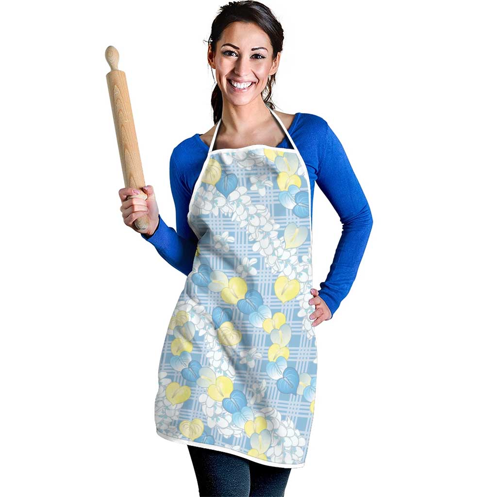 Anthurium Plumeria Lei Pastel Apron Blue Hawaiian Splendid Palaka