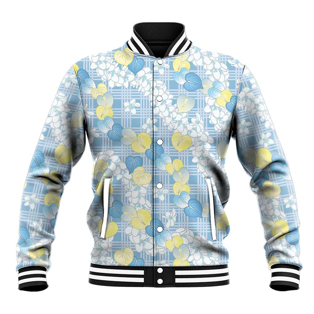 Anthurium Plumeria Lei Pastel Baseball Jacket Blue Hawaiian Splendid Palaka
