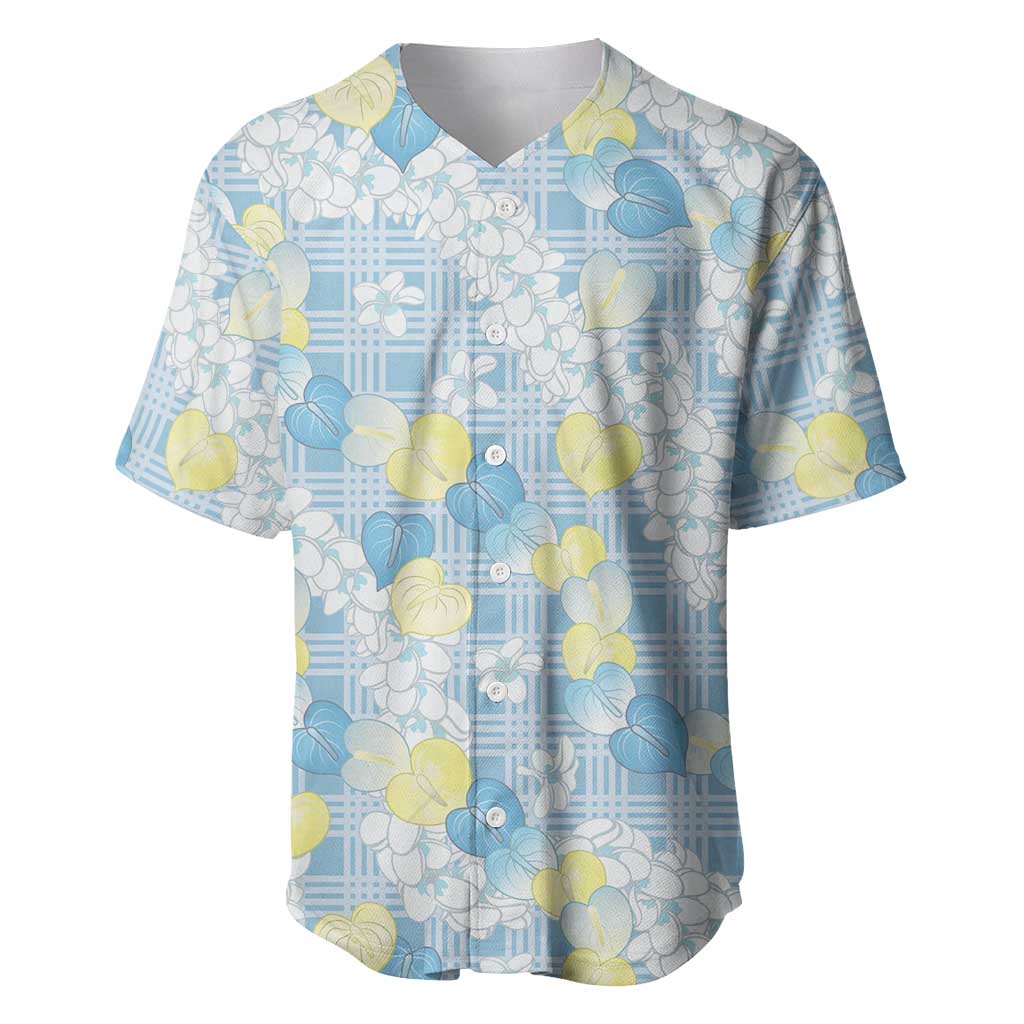 Anthurium Plumeria Lei Pastel Baseball Jersey Blue Hawaiian Splendid Palaka