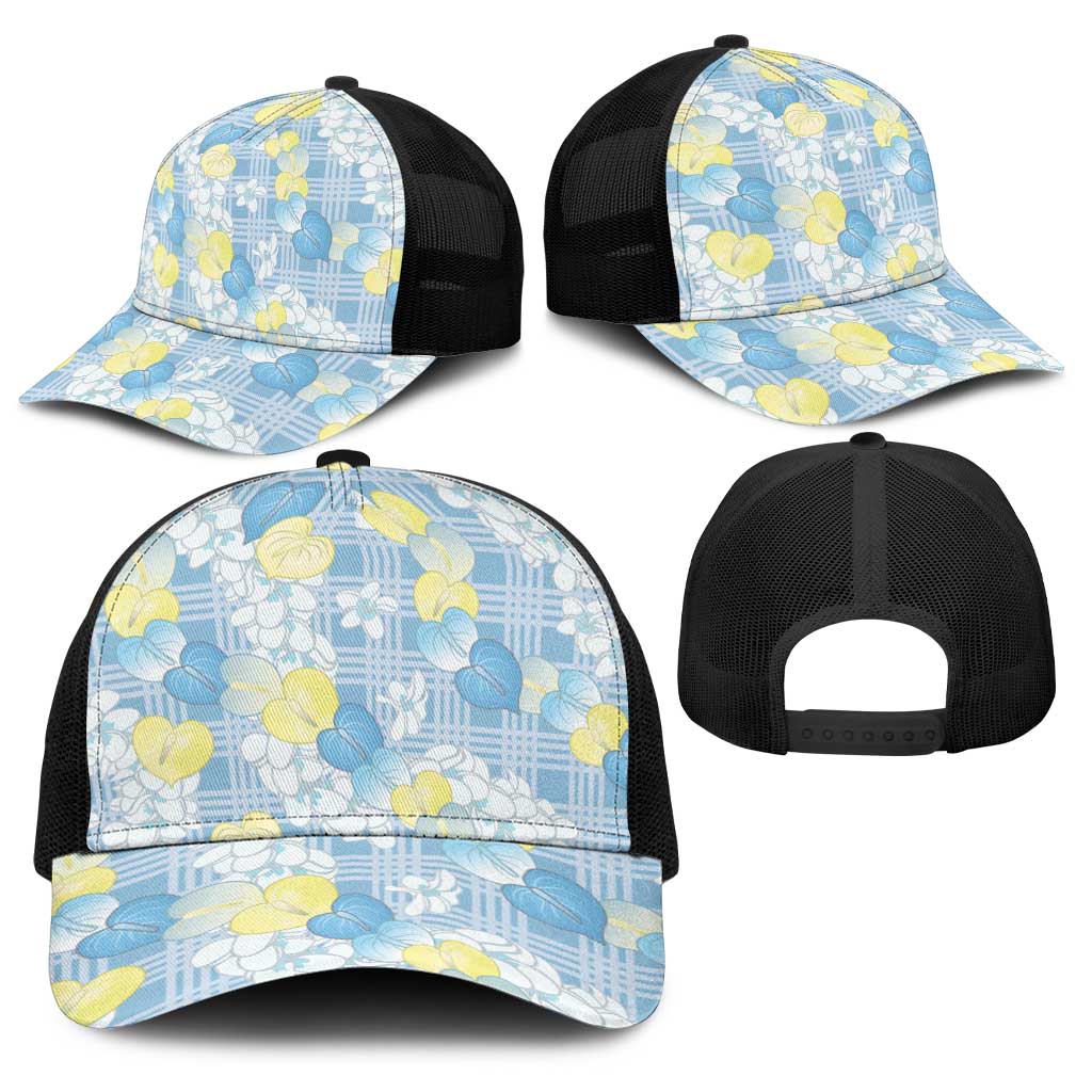 Anthurium Plumeria Lei Pastel Baseball Net Cap Blue Hawaiian Splendid Palaka