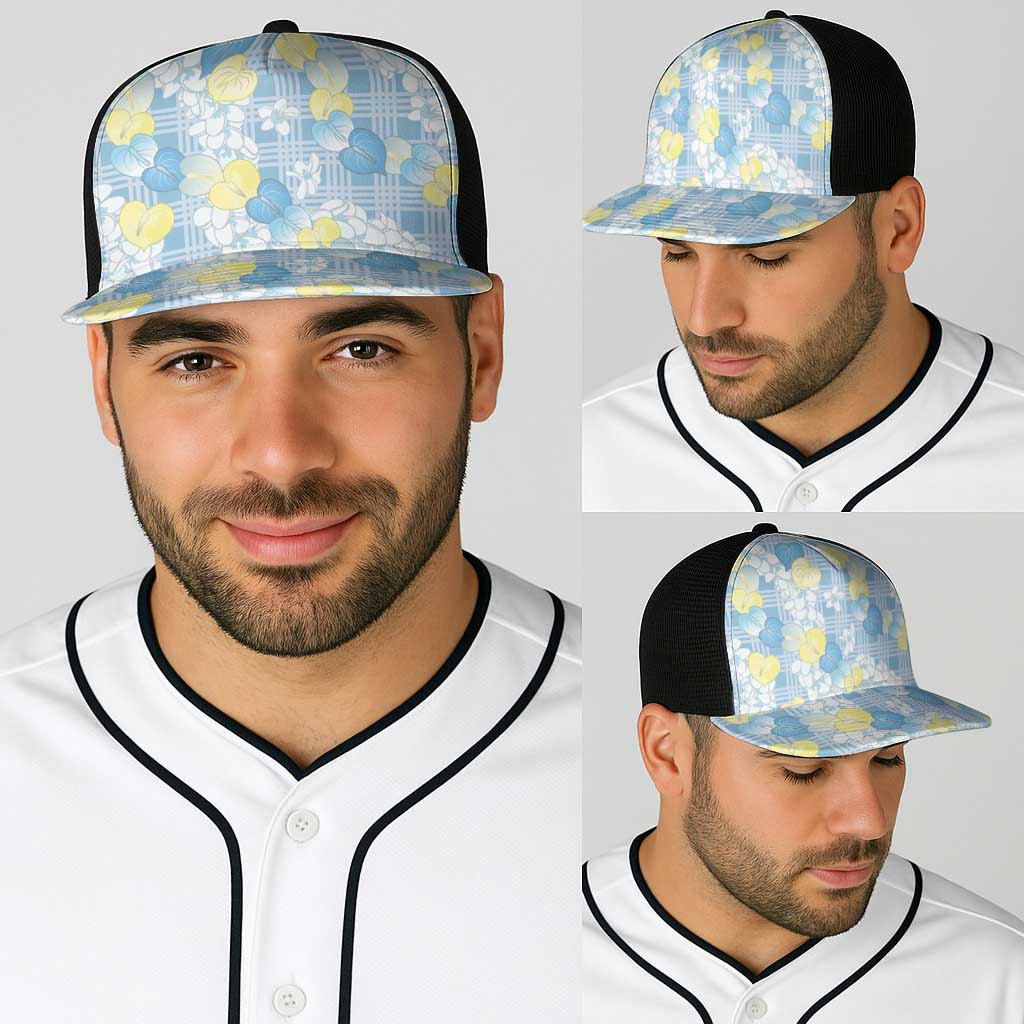 Anthurium Plumeria Lei Pastel Baseball Net Cap Blue Hawaiian Splendid Palaka