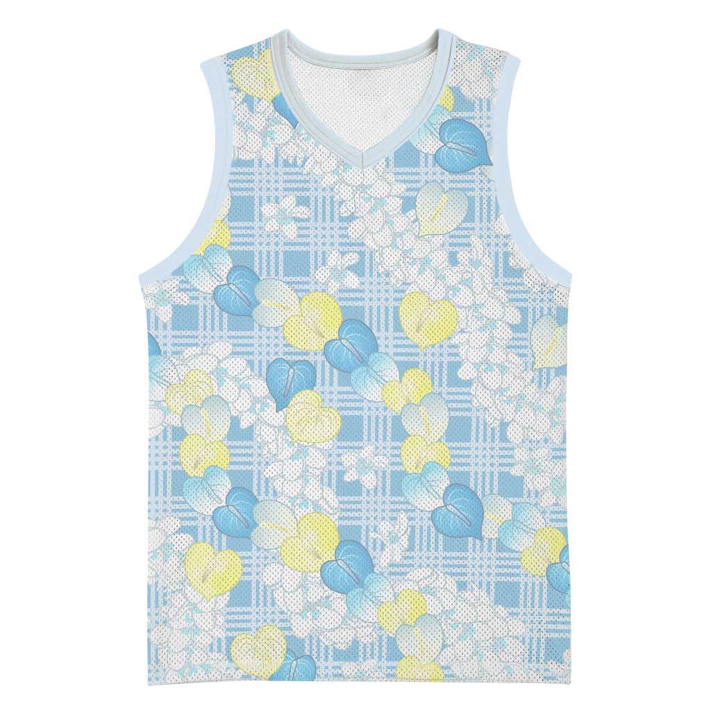 Anthurium Plumeria Lei Pastel Basketball Jersey Blue Hawaiian Splendid Palaka LT01 Unisex Blue - Polynesian Pride
