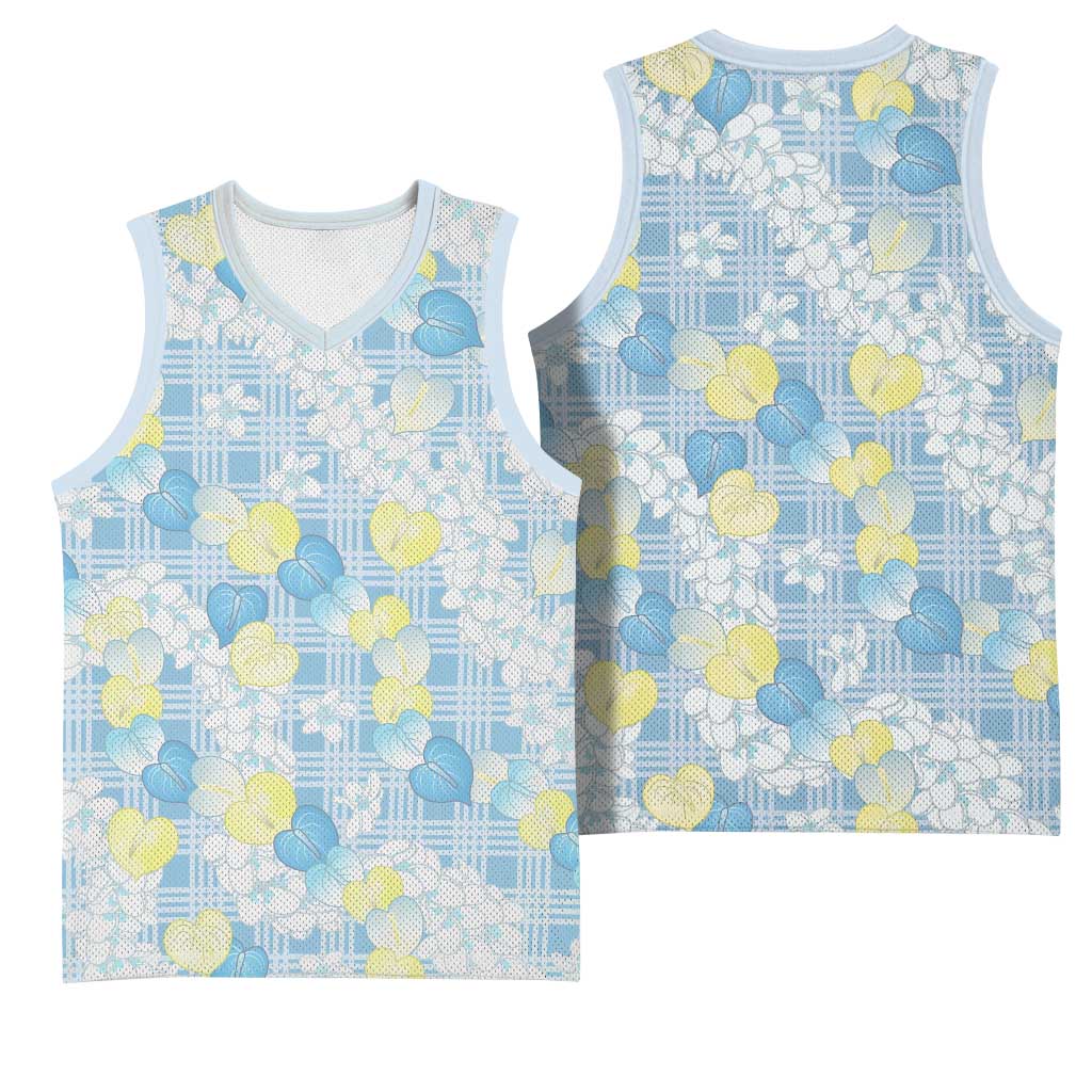 Anthurium Plumeria Lei Pastel Basketball Jersey Blue Hawaiian Splendid Palaka LT01 - Polynesian Pride