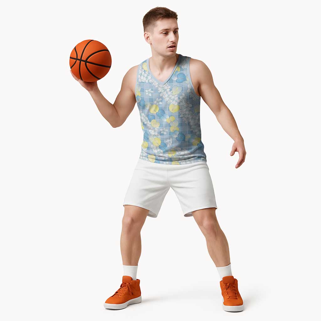 Anthurium Plumeria Lei Pastel Basketball Jersey Blue Hawaiian Splendid Palaka LT01 - Polynesian Pride