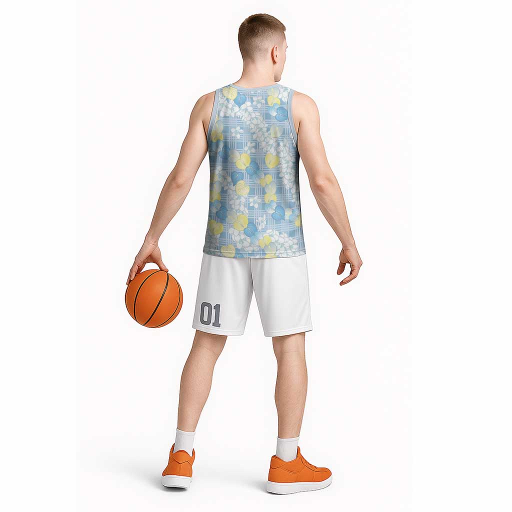 Anthurium Plumeria Lei Pastel Basketball Jersey Blue Hawaiian Splendid Palaka LT01 - Polynesian Pride