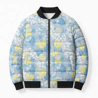 Anthurium Plumeria Lei Pastel Bomber Puffer Jacket Blue Hawaiian Splendid Palaka