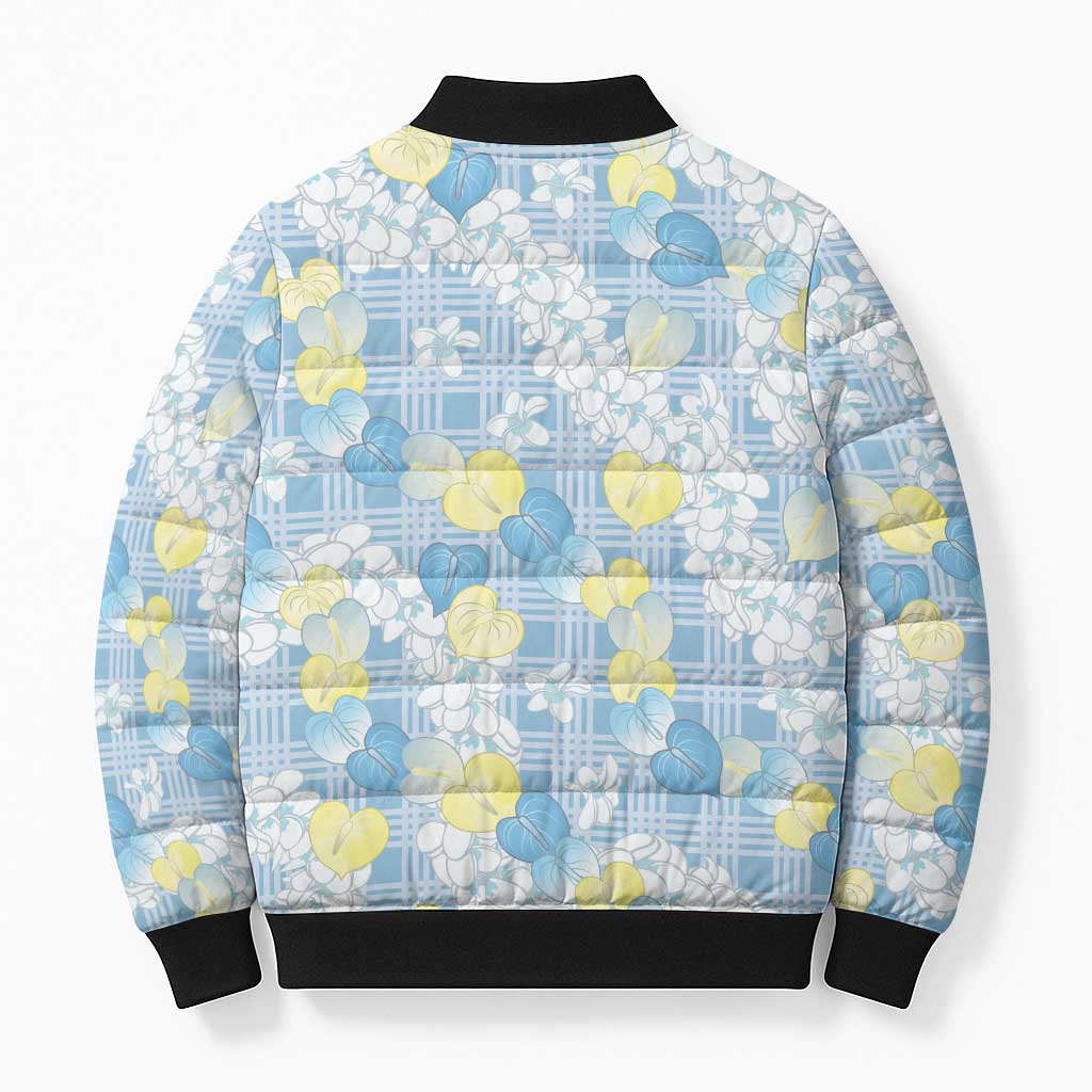 Anthurium Plumeria Lei Pastel Bomber Puffer Jacket Blue Hawaiian Splendid Palaka