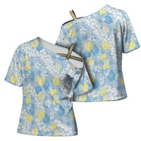 Anthurium Plumeria Lei Pastel Cross Shoulder Shirt Blue Hawaiian Splendid Palaka
